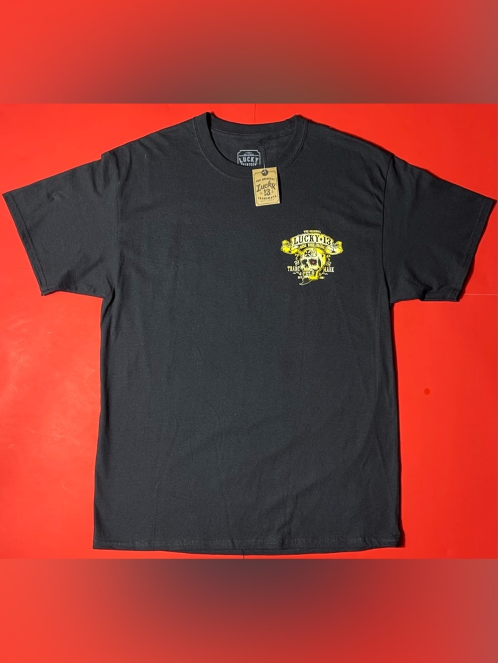 Lucky Brand Black Short-Sleeve Tee with Yellow Skull Graphic